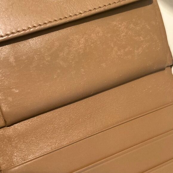 Gucci Compact Bifold Wallet Camel Tan Leather Stripe Flap Neutral Luxury Preppy - Picture 9 of 12